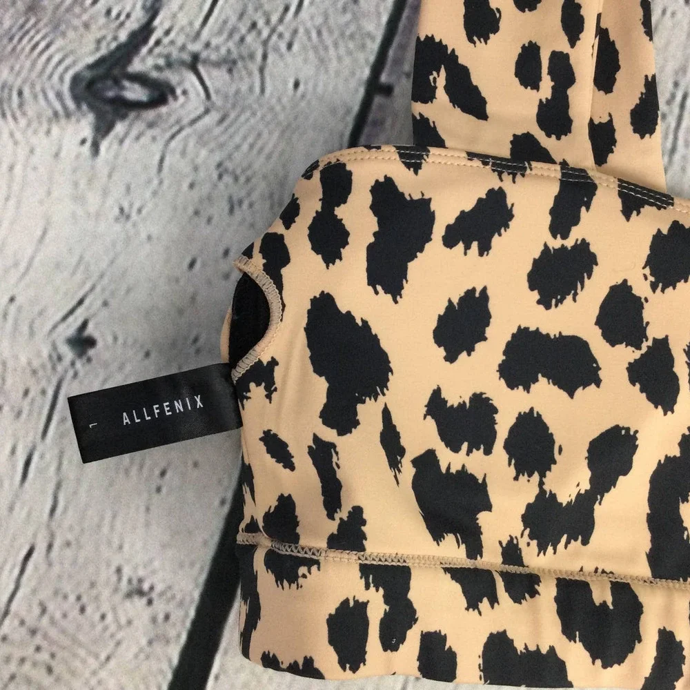Allfenix Tan Animal Print Wide Strap Polyester Blend Sports Bra Women's Size L - Picture 10 of 14